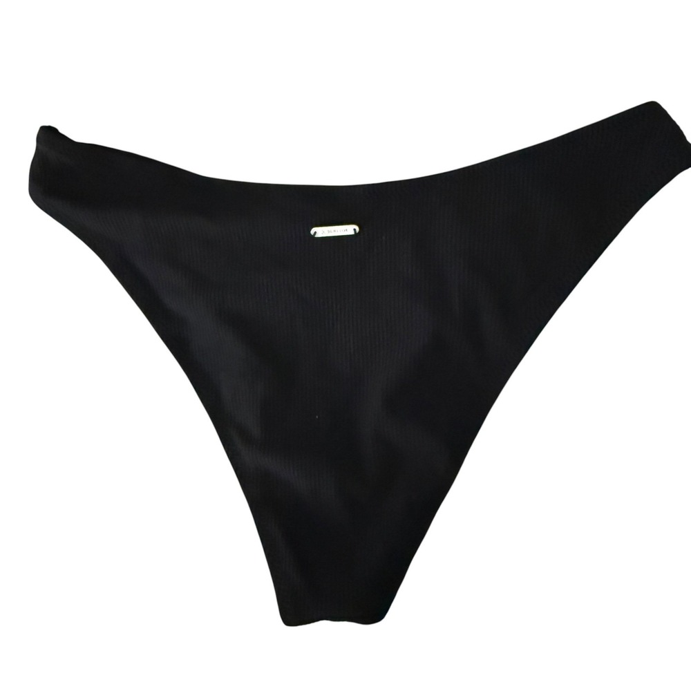 BERLOOK Bikini Bottom Women Medium Black NEW Ribbed V-Cut High Leg Swimwear - Picture 4 of 9